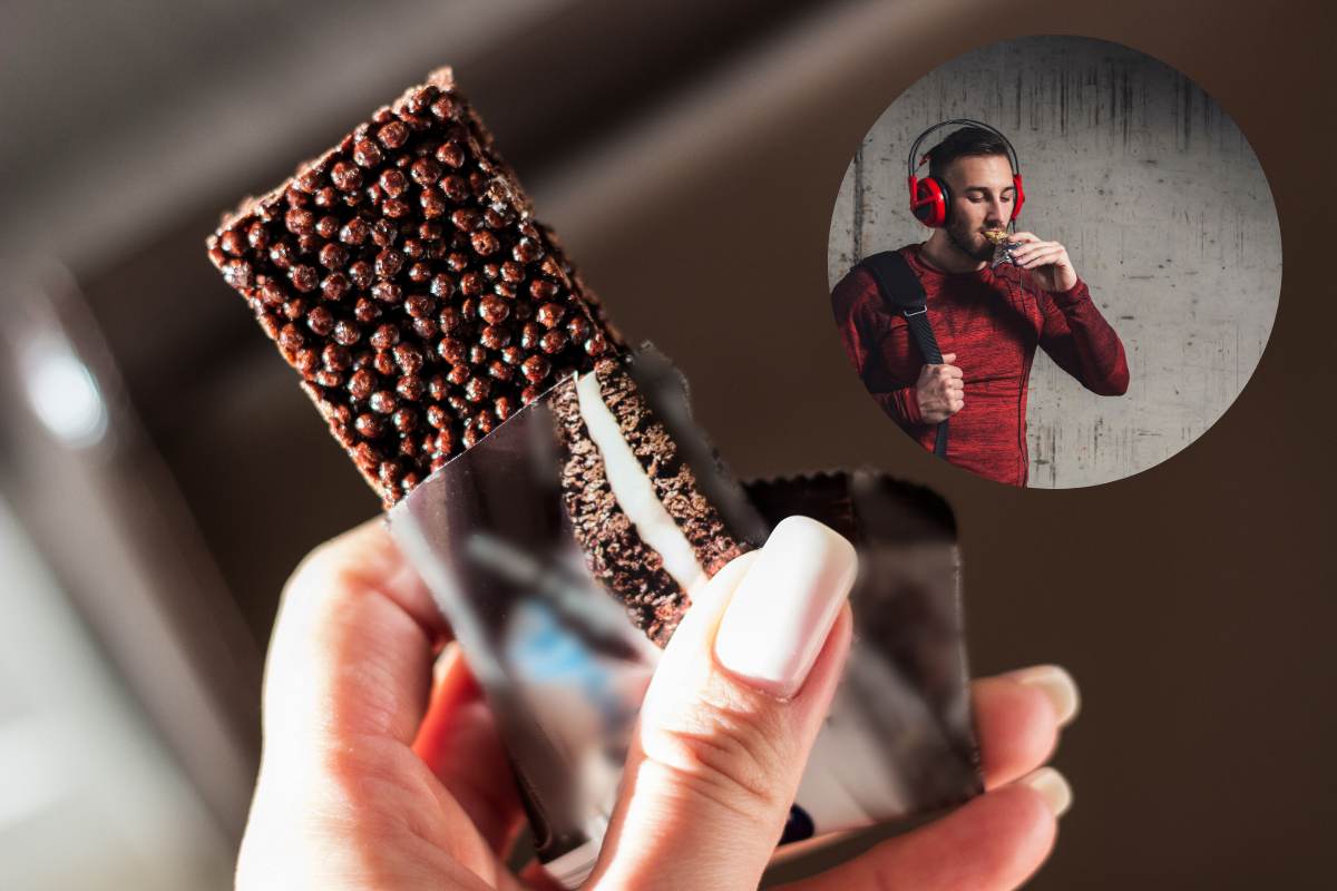 barrette proteiche, sportivo che mangia barretta