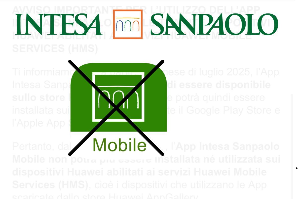 marchio intesa sanpaolo e X su simbolo mobile