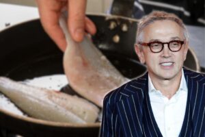 Bruno Barbieri e fettine di pesce in padella